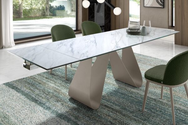 MESA EXTENSIBLE RECTANGULAR TAPA PORCELANICO BASE METAL 22 - 658